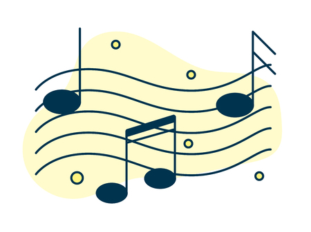 Music note design elements, music and sound template. Line art, flat style vectorのイラスト素材