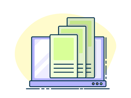 letter on laptop screen. Opened documents on computer. Line art, flat style vectorのイラスト素材