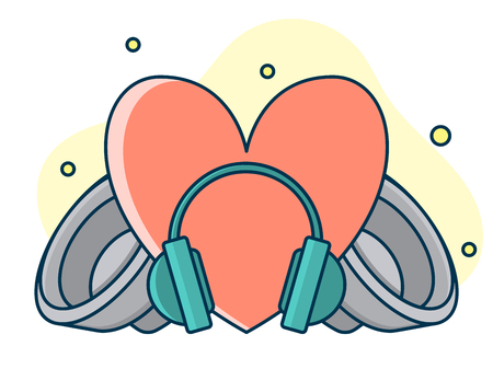 Home music and sound studio concept, proffessional work label. Line art, flat style vector, icon. Template for t-shirt, web, poster or mobile appのイラスト素材