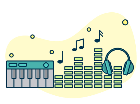 Home music and sound studio concept, proffessional work label. Line art, flat style vector, icon. Template for t-shirt, web, poster or mobile appのイラスト素材