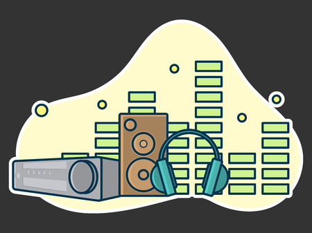 Home music and sound studio concept, proffessional work label. Line art, flat style vector, icon. Template for t-shirt, web, poster or mobile appのイラスト素材