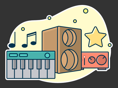 Home music and sound studio concept, proffessional work label. Line art, flat style vector, icon. Template for t-shirt, web, poster or mobile appのイラスト素材