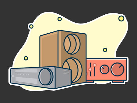 Home music and sound studio concept, proffessional work label. Line art, flat style vector, icon. Template for t-shirt, web, poster or mobile appのイラスト素材