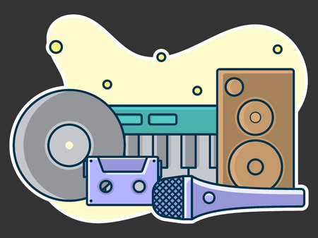 Home music and sound studio concept, proffessional work label. Line art, flat style vector, icon. Template for t-shirt, web, poster or mobile appのイラスト素材