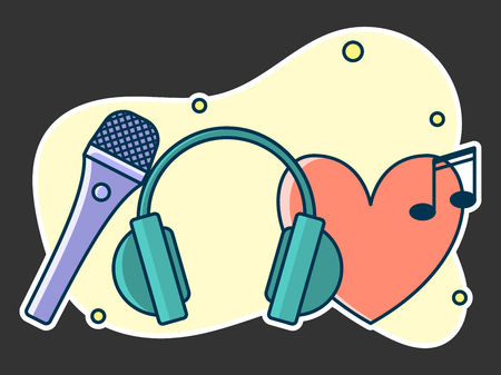 Home music and sound studio concept, proffessional work label. Line art, flat style vector, icon. Template for t-shirt, web, poster or mobile appのイラスト素材