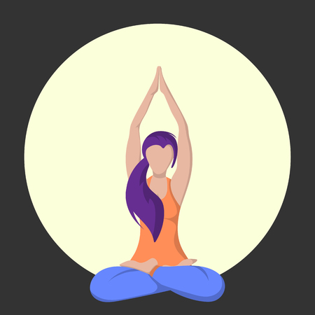 Beautiful woman training yoga poses. Girl exercises pilates, vector illustrationのイラスト素材
