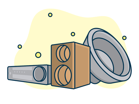 Home music and sound studio concept, proffessional work label. Line art, flat style vectorのイラスト素材