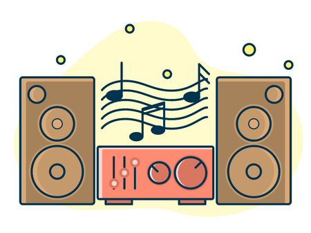 Home music and sound studio concept, proffessional work label. Line art, flat style vectorのイラスト素材