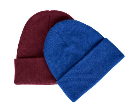 Knitted wool hat, head accessory clothing. Isolated on white