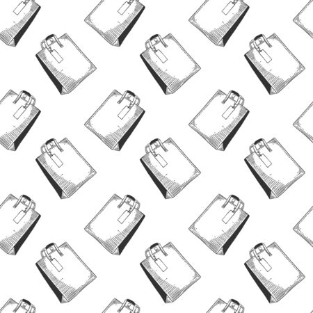 Paper bag for shopping or presents. Vector concept in doodle and sketch style. Hand drawn illustration for printing on T-shirts, postcards. Seamless pattern for textile, paper wrap. Textureのイラスト素材