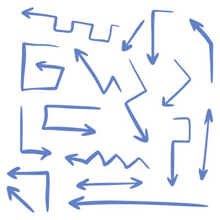 Hand drawn arrows set, different directions symbols. Doodle and sketch style.のイラスト素材