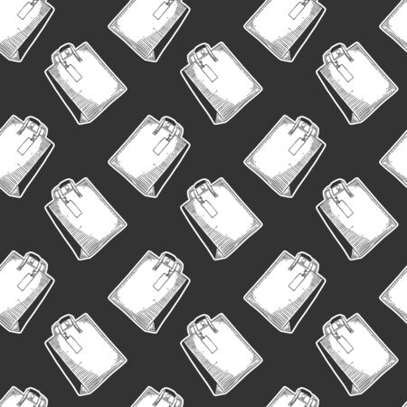 Paper bag for shopping or presents. Vector concept in doodle and sketch style. Hand drawn illustration for printing on T-shirts, postcards. Seamless pattern for textile, paper wrap. Textureのイラスト素材