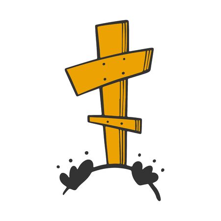 Grave with cross. Vector concept in doodle and sketch style. Hand drawn illustrationのイラスト素材