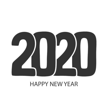 Happy New Year 2020 sign. Calendar cover, brochure design, card, banner template and label. Cartoon style vector image. Isolated on white background.のイラスト素材