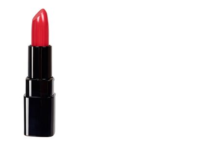 Red lipstick in black tube, beauty and care. Isolated on white background. Copy space template.の写真素材