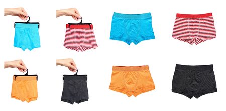 Hand with different underpants, set and collection. Isolated on white background.の写真素材