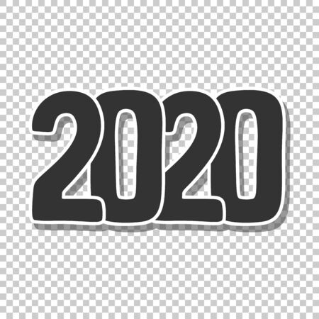 Happy New Year 2020 sign. Calendar cover, brochure design, card, banner template, logo and label. Cartoon style vector image. Isolated on transparent background.のイラスト素材