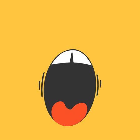 Smile shocked on yellow background. Cute emotion in cartoon style. Good mood, happiness doodle. Vector image.のイラスト素材