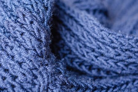 Blue textile and texture background. Fabric macro photography, cloth pattern.の写真素材