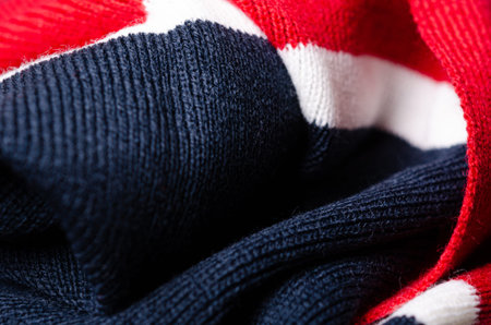 Blue textile and texture background. Fabric macro photography, cloth pattern.の写真素材