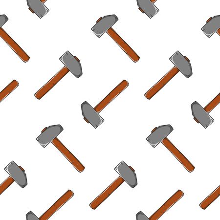 Steel hammer, forge workshop. Cartoon style vector. Isolated on white background, seamless pattern.のイラスト素材