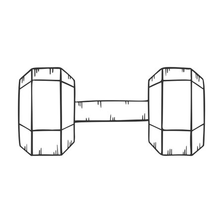 Black dumbbell for weightlifting. Line art style vector. Isolated on white background.のイラスト素材