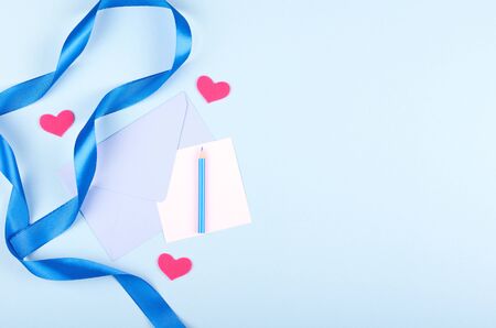 Pencil and letter with envelope, writing mail.の写真素材