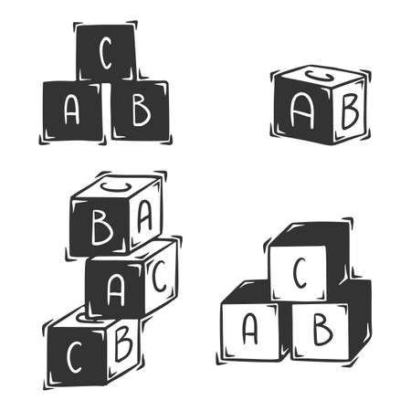 Hand drawn vector of kids cube with letters.のイラスト素材
