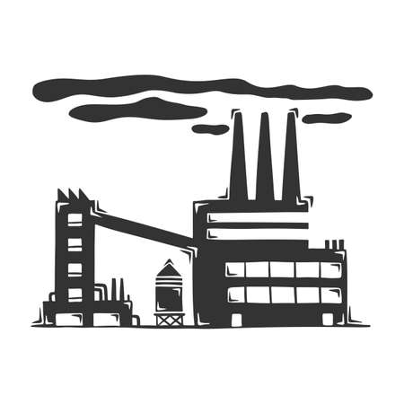 Hand drawn vector of factory with big pollution.のイラスト素材