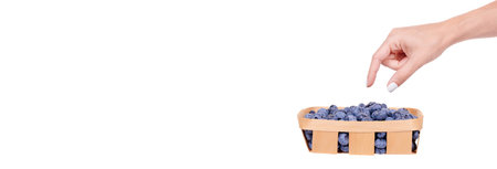 Fresh raw blueberry in wooden basket.