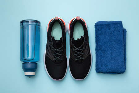 Composition of sports equipment. Healthy lifestyle concept.の写真素材