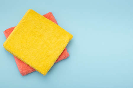 Composition of colored cotton towels. The concept of softness and purityの写真素材