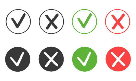 Vibrant Checkmark and Cross Circle Iconsのイラスト素材
