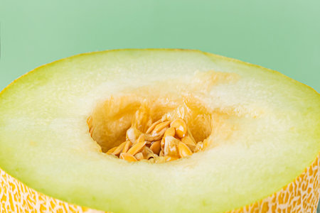 Melon de la galia split in half with the seeds in sight