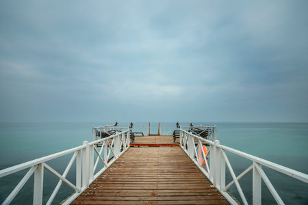 Pier with wooden plank flooring and hammocks to liven up the wait while enjoying the maritime...