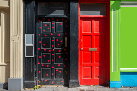 Entrance doors to commercial premises with a beautiful decoration and cheerful colors