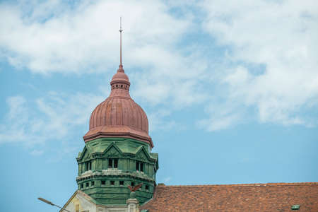 Dome of an old roof with no maintenance in the center of Timisoara in western Romaniaの写真素材