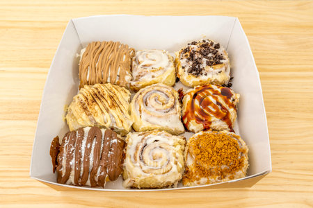 Assorted cinnamon roll take away box