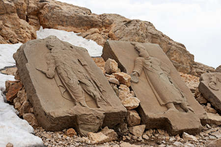Stone slabs with bas-relief figures of ancient Persians and Greeksの写真素材