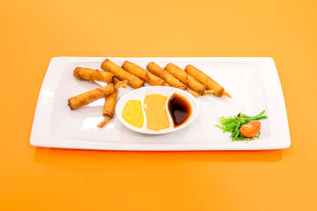 Crispy Prawns or a remake of the classic prawns in a gabardine with dipping saucesの写真素材