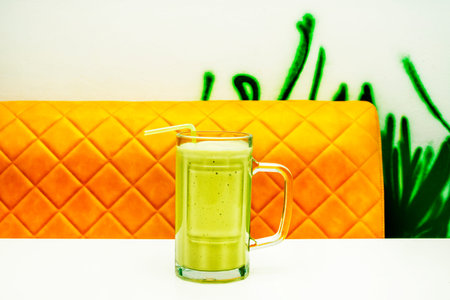 The best idea is to start the day with a refreshing avocado and almond milk smoothieの写真素材