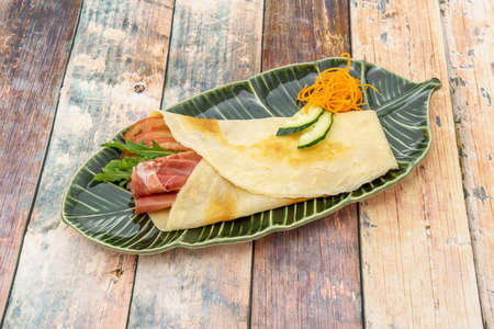 The crÃªpes can be filled with anything we have on hand, and they are delicious in a sweet or savory version.の写真素材