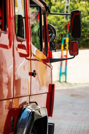 Red fire engine parked and waiting