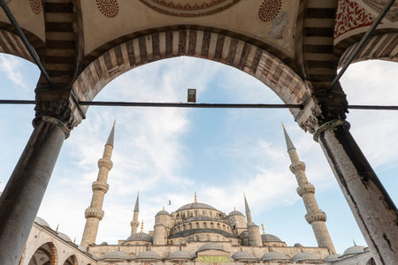 View of the blue mosque from the atriumの写真素材