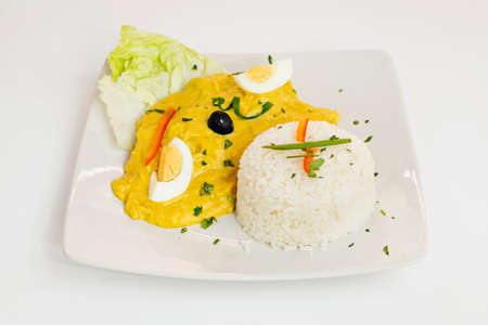 Huancaina sauce in a delicious Peruvian recipe, serve it with potatoes and hard-boiled egg or corn. It also goes very well with noodles.の写真素材