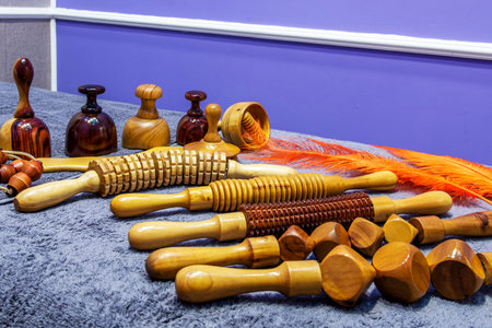 Wooden tools and rollers to perform medicinal massagesの写真素材