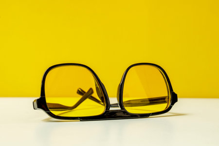 Black frame sunglasses with yellow lenses