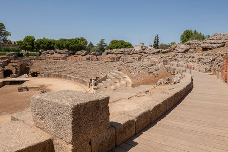 Part of the stands of the Roman circus of Merida on a typical sunny day in Badajoz, Extremadura, Spainの写真素材