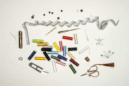Sewing on white backgroundの写真素材