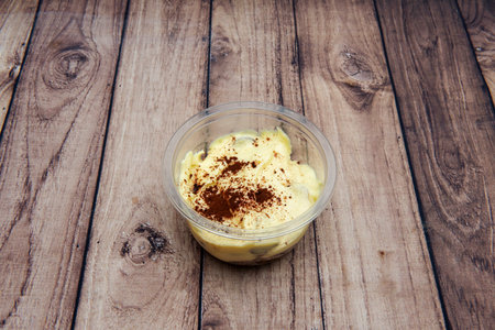 Tiramisu is a cold cake that is layered. There is no single recipe for its preparation, but variants based on a series of base ingredients that can be represented by different productsの写真素材